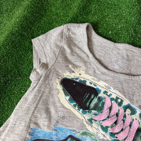 Justice Cap Sleeve Sneaker Graphic Heather Gray Tunic Style T-Shirt  Size 8 - Picture 6 of 14